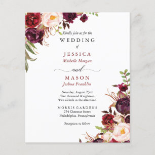 Budget Burgundy Marsala Wedding Invitation Flyer
