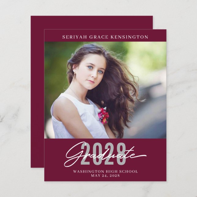 Budget Burgundy Modern Elegant Graduation (Front/Back)