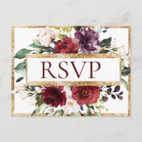 Budget Burgundy Monogram Floral Gold RSVP