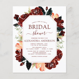 Budget Burgundy Navy Blue Bridal Shower Floral Flyer