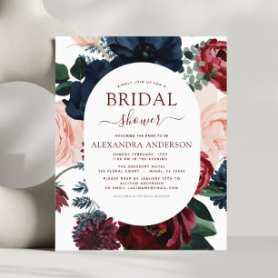 Budget Burgundy Navy Blue Floral Bridal Shower