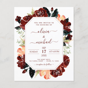 Budget Burgundy Navy Blue Floral Wedding Elegant Flyer