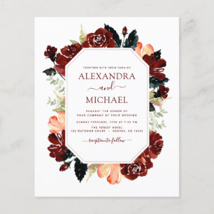 Budget Burgundy Navy Blue Floral Wedding Elegant Flyer