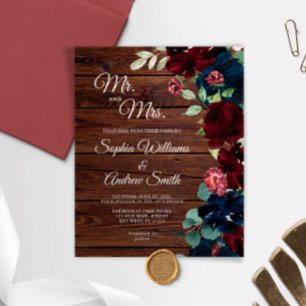 Budget Burgundy & Navy Blue Flowers Wood Wedding