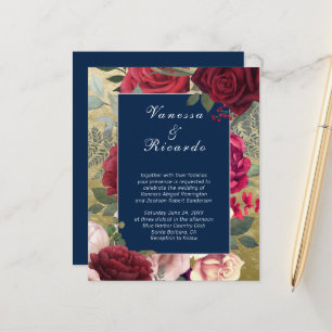 Budget Burgundy Navy Blue Wedding Invitation