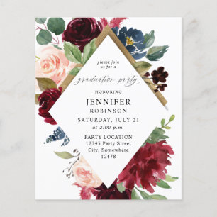 Budget Burgundy Navy & Blush Pink Graduation Party Flyer
