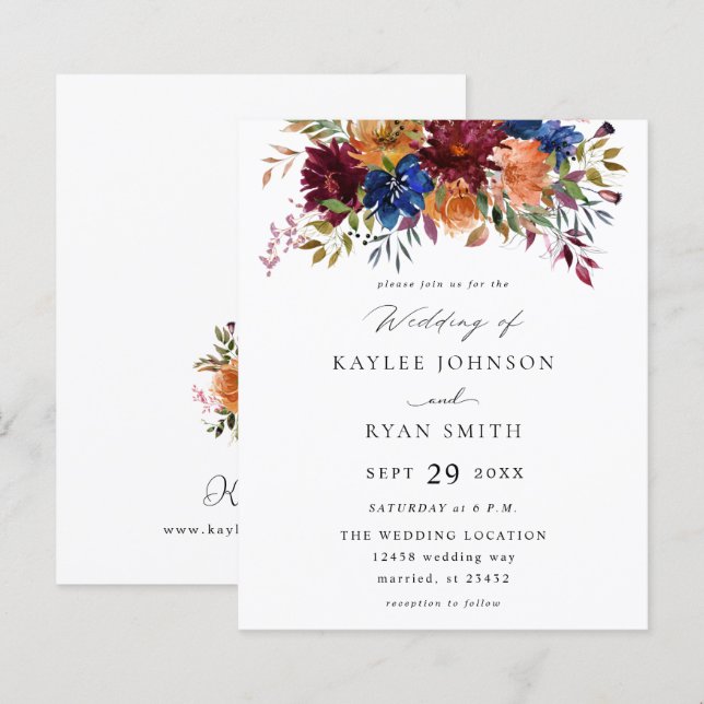 Budget Burgundy Navy Orange Fall Floral Wedding 2 (Front/Back)