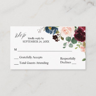 Budget Burgundy, Navy & Pink 2SM No Meal RSVP Note Enclosure Card
