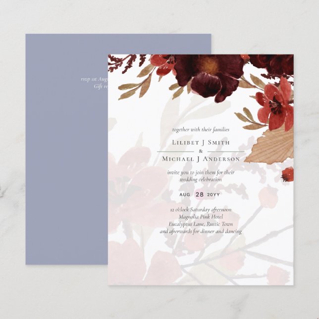 Budget Burgundy Orange Fall Floral Wedding (Front/Back)