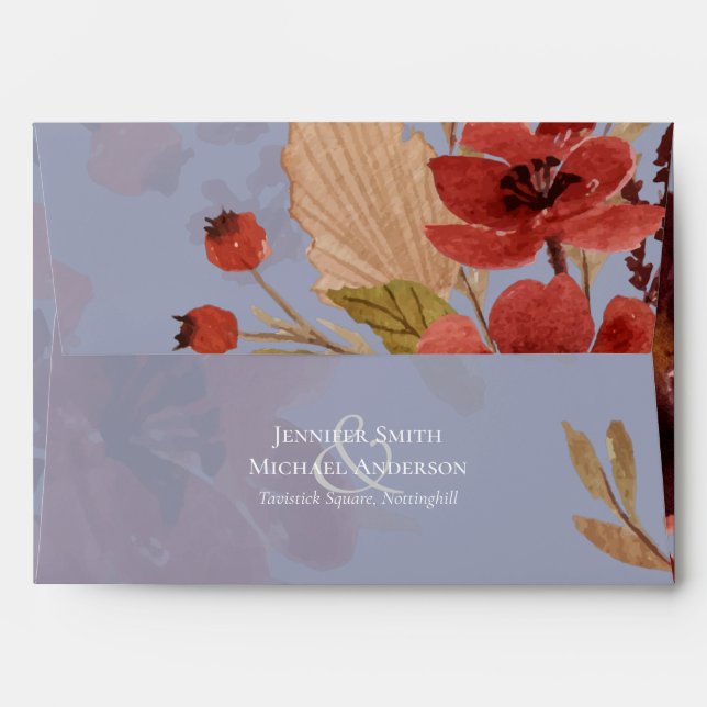 Budget Burgundy Orange Fall Floral Wedding Envelope (Back (Top Flap))