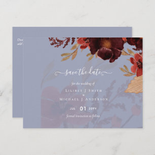 Budget Burgundy Orange Fall Floral Wedding Postcard