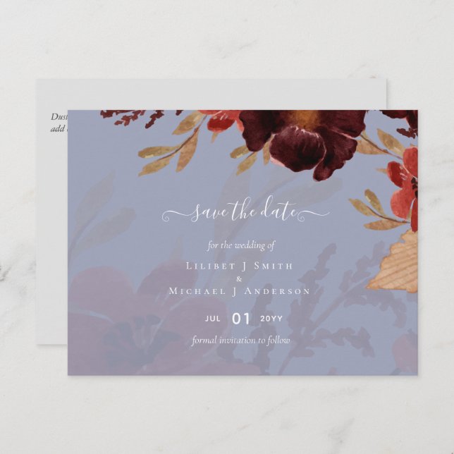 Budget Burgundy Orange Fall Floral Wedding Postcard (Front/Back)