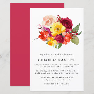 Budget Burgundy Orange Yellow Pink Wedding Invite