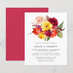 Budget Burgundy Orange Yellow Pink Wedding Invite