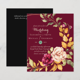BUDGET Burgundy Peach Floral Wedding Invitations