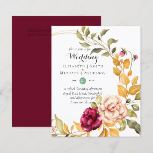 BUDGET Burgundy Peach Floral Wedding Invitations