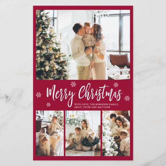 Budget Burgundy Photo Collage Christmas Thin Card (Front)