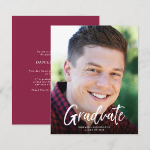 Budget Burgundy Photo Graduation Announcement