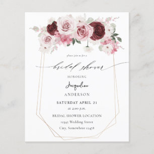 Budget Burgundy & Pink Ele Floral Bridal Shower 2 Flyer