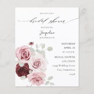 Budget Burgundy & Pink Ele Floral Bridal Shower Flyer