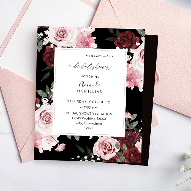 Budget Burgundy & Pink Floral 6 Bridal Shower - B (Creator Uploaded)