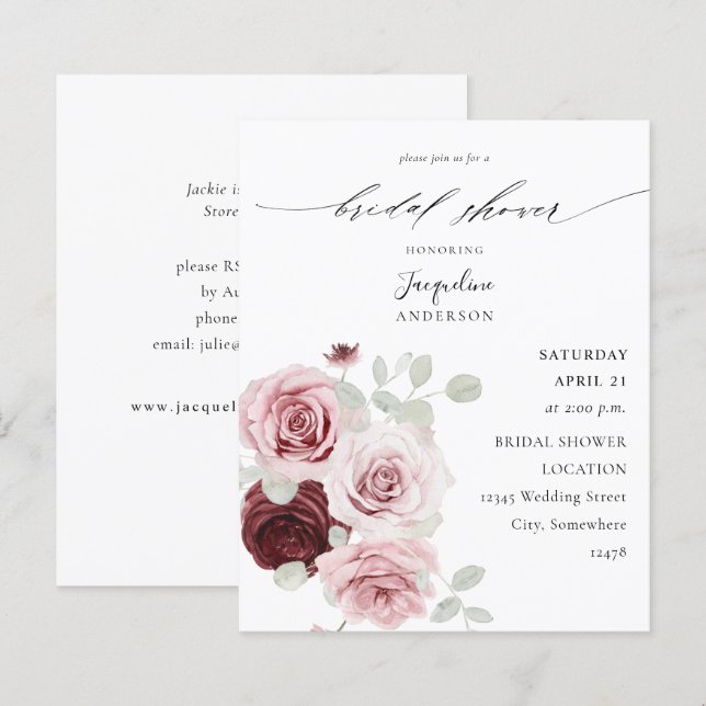 Budget Burgundy & Pink Floral Ele Bridal Shower (Front/Back)