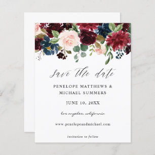 Budget Burgundy & Pink Floral Save the Date