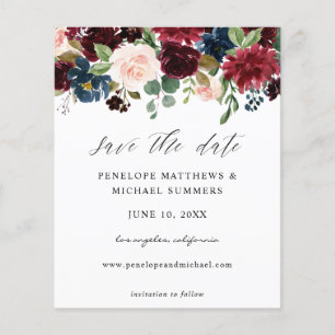 Budget Burgundy & Pink Floral Save the Date Flyer