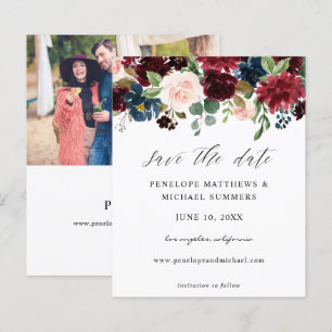 Budget Burgundy & Pink Floral Save the Date Photo