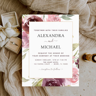 Budget Burgundy Pink Floral Wedding Invitation