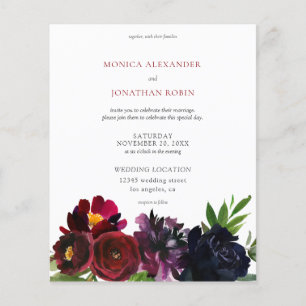 Budget Burgundy Plum Navy Floral Wedding Flyer