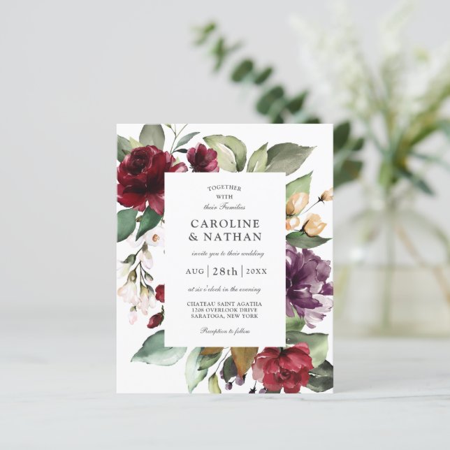 Budget Burgundy Red and Plum Floral Wedding (Standing Front)