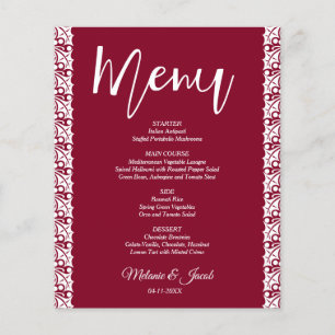 Budget Burgundy Red Elegant Wedding Menu