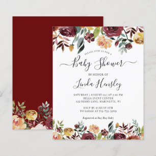 Budget Burgundy Red Floral Baby Shower Invitations