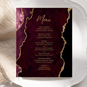 Budget Burgundy Red Gold Agate Wedding Menu