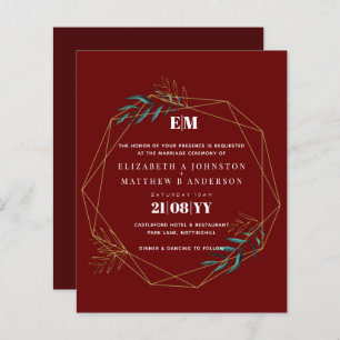 Budget Burgundy Red Gold Geometric Wedding Invite