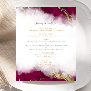 Budget Burgundy Red Gold Marble Wedding Menu