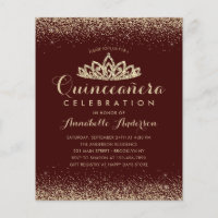 Budget Burgundy Red Gold Quinceañera Tiara Invite