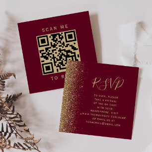 Budget Burgundy Red Gold Wedding QR Code RSVP Enclosure Card