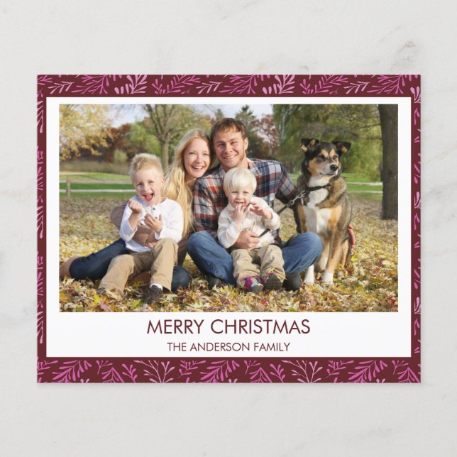 Budget Burgundy Red Leaf Pattern Merry Christmas (Front)