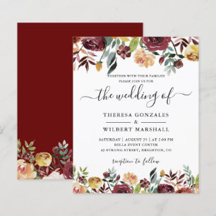 Budget Burgundy Red Orange Floral Wedding Invites