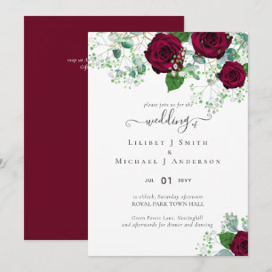BUDGET Burgundy Red Roses Gypsophila WEDDING