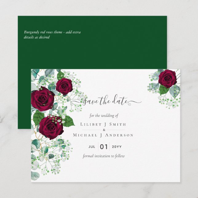 BUDGET Burgundy Red Roses Gypsophila WEDDING Postcard (Front/Back)