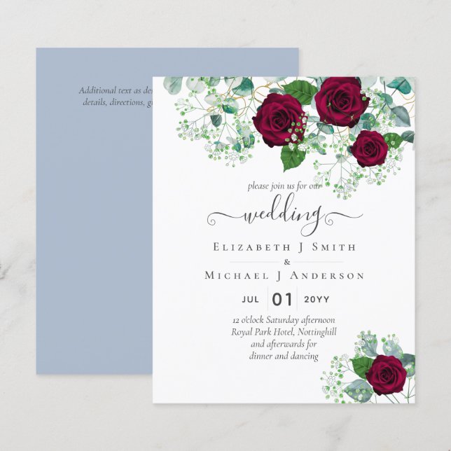 BUDGET  Burgundy Rose Eucalyptus Wedding (Front/Back)