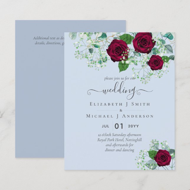 BUDGET  Burgundy Rose Eucalyptus Wedding (Front/Back)