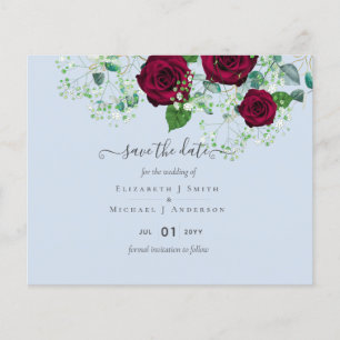 BUDGET Burgundy Rose Eucalyptus Wedding Flyer