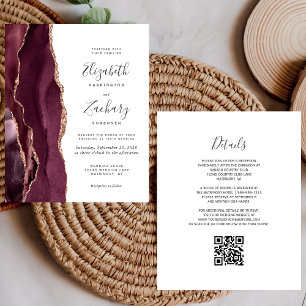 Budget Burgundy Rose Gold Agate Wedding Invite