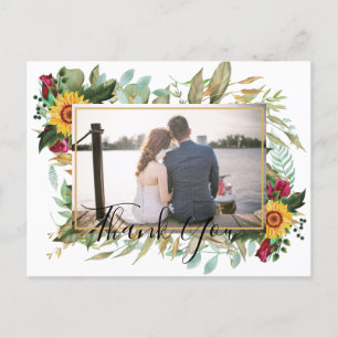 Budget Burgundy Roses Sunflowers Thank You PHOTO Postcard