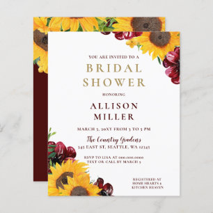 Budget Burgundy Rustic Bridal Shower Invitation