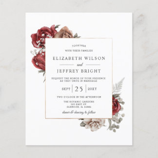 Budget Burgundy Rustic Floral Wedding Invitation